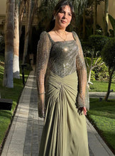 Long Chiffon Sequined Long-Sleeved Evening Gown