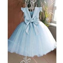 Ruffled Sleeves Tulle Flower Girl Dress with Bows