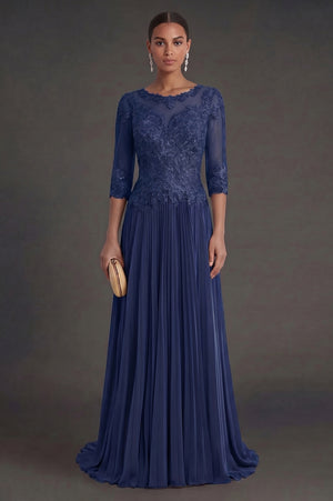 Half-Sleeve Lace and Pleated Chiffon Mother of the Bride Dress