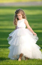 Round Neck Sleevesless White Tulle Flower Girl Dresses
