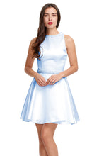 A-Line Scoop Neck Sleeveless Satin Homecoming Dresses with Beads