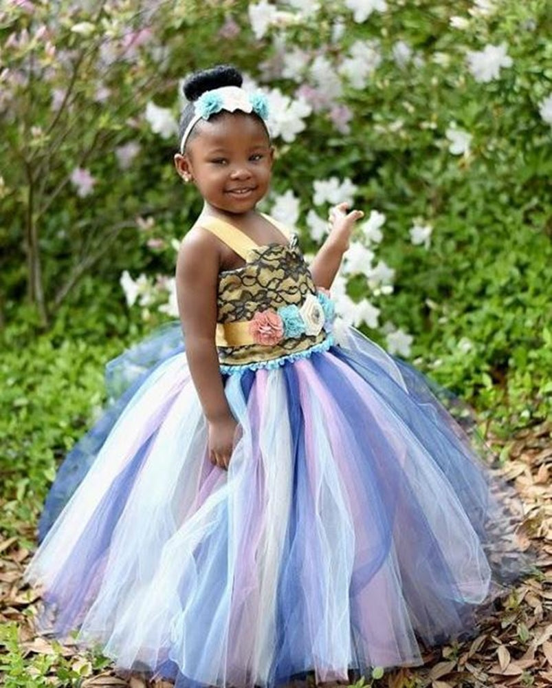 Square Neck Sleeveless Tulle Flower Girl Dresses