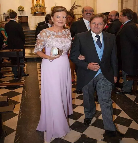 Round Neck Half Sleeves Lace appliques Chiffon Mother of the Bride Dress