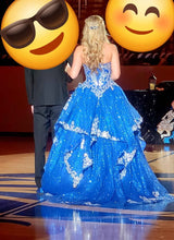 Sweetheart Neckline Sleeveless Lace Appliques Blue Evening Dresses