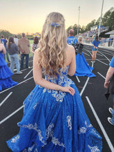 Sweetheart Neckline Sleeveless Lace Appliques Blue Evening Dresses