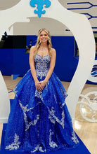 Sweetheart Neckline Sleeveless Lace Appliques Blue Evening Dresses