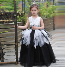 Scoop Neck Sleeveless Black and White Tulle Flower Girl Dresses