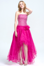 Princess Strapless High-Low Organza Prom Dresses with Sequin
