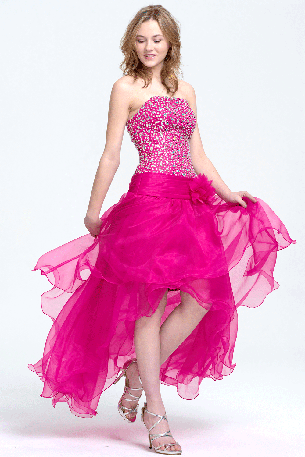 Strapless Sequin and Organza High-Low Occasion Dress