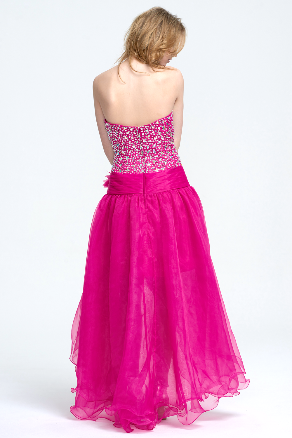 Strapless Sequin and Organza High-Low Occasion Dress