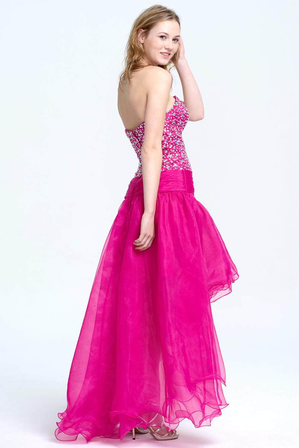 Strapless Sequin and Organza High-Low Occasion Dress