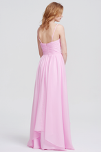 Sweetheart Neck Spaghetti Straps Chiffon Blush Pink Prom Dresses