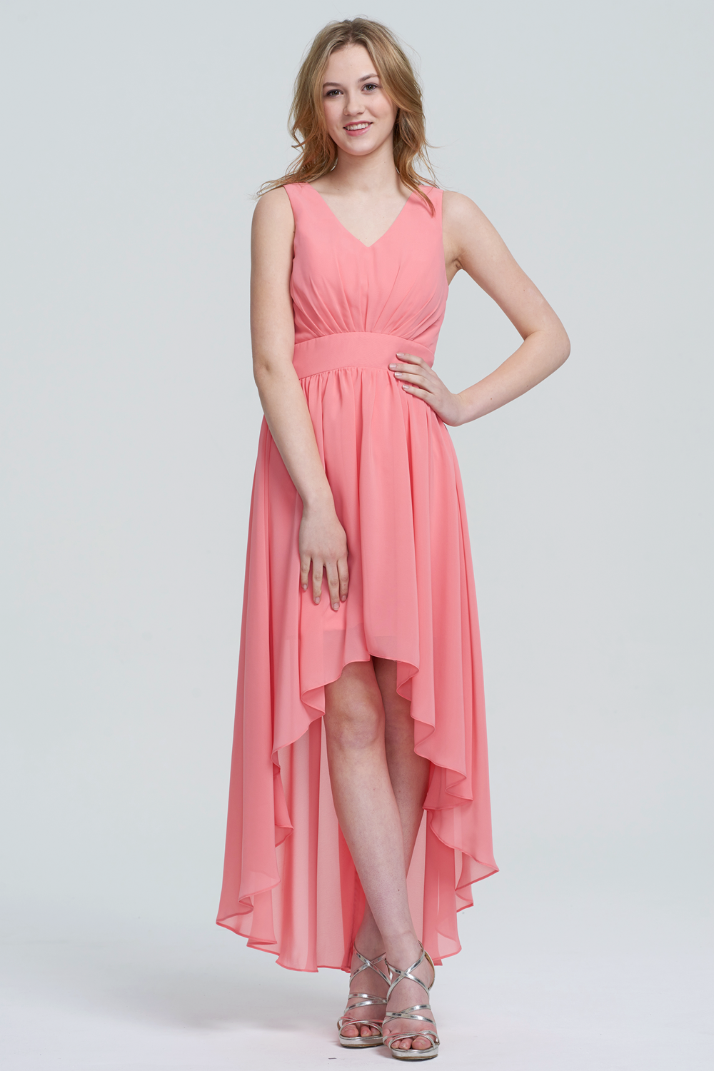 A-line V-neck Asymmetrical Sleeveless Chiffon Prom Dresses Main image