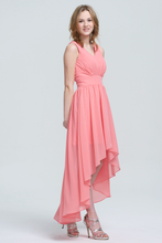 A-line V-neck Asymmetrical Sleeveless Chiffon Prom Dresses