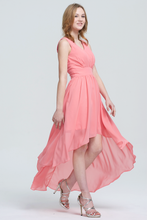 A-line V-neck Asymmetrical Sleeveless Chiffon Prom Dresses