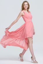 A-line V-neck Asymmetrical Sleeveless Chiffon Prom Dresses