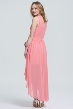 A-line V-neck Asymmetrical Sleeveless Chiffon Prom Dresses