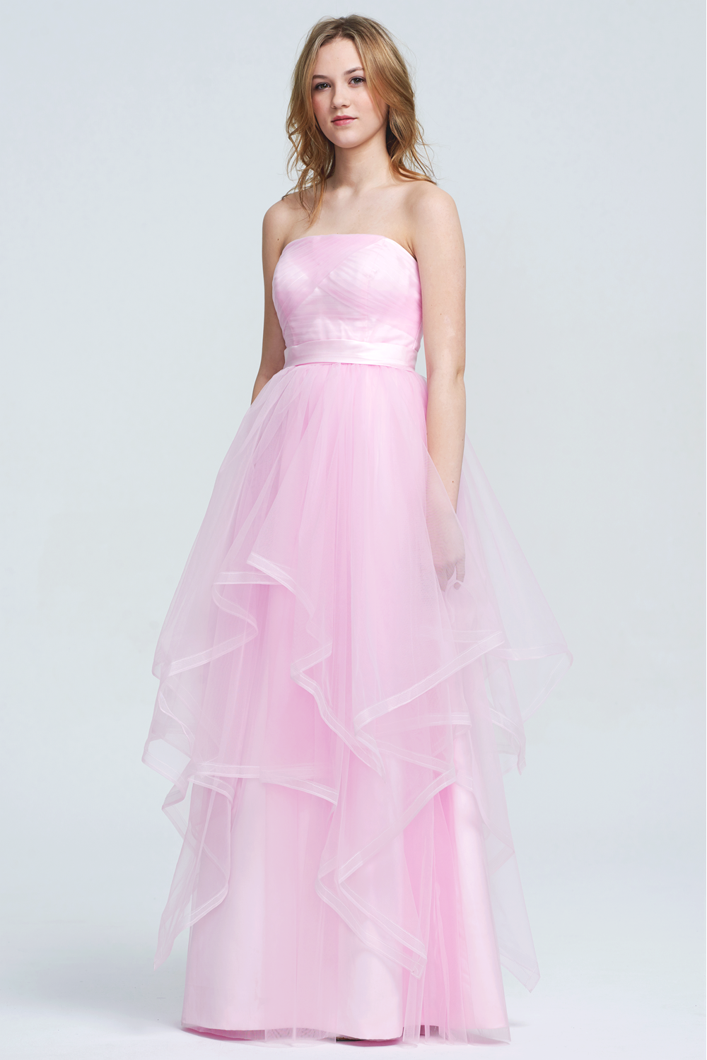 Strapless Tiered Tulle A-Line Prom Dress