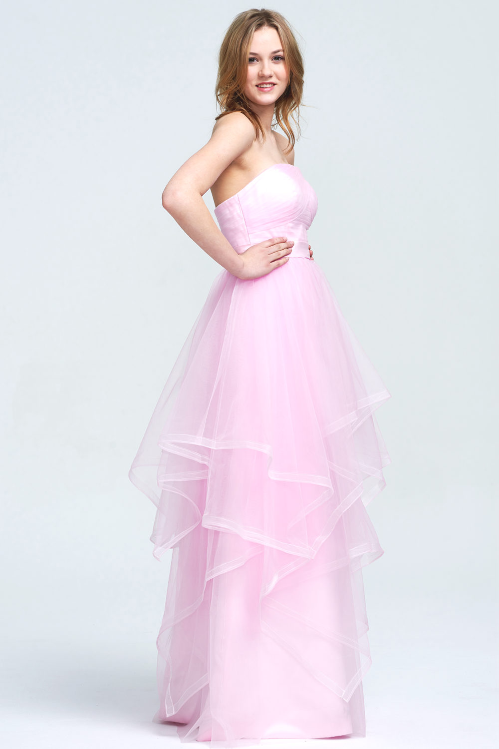 Strapless Tiered Tulle A-Line Prom Dress