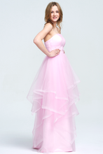 Sweetheart Neckline Floor-Length A-Line Tulle Pink Prom Dresses