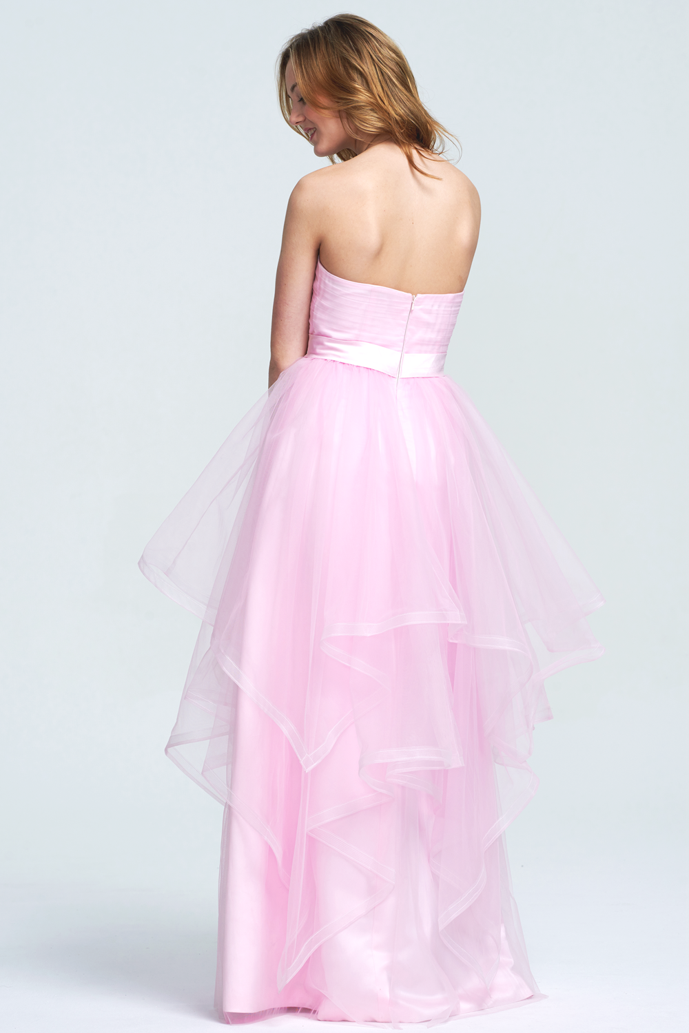 Strapless Tiered Tulle A-Line Prom Dress
