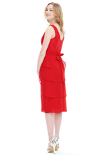 Sleeveless V-Neck Red Lace Cocktail Dress with Beaded Waist Detail