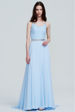 Sky Blue Spaghetti Strap Beaded Bodice Chiffon Formal Prom/Evening Gown