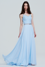 Sky Blue Spaghetti Strap Beaded Bodice Chiffon Formal Prom/Evening Gown