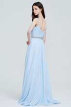 Sky Blue Spaghetti Strap Beaded Bodice Chiffon Formal Prom/Evening Gown