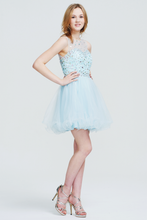 Illusion Neckline Sequin Bodice Tulle Short Homecoming Dress