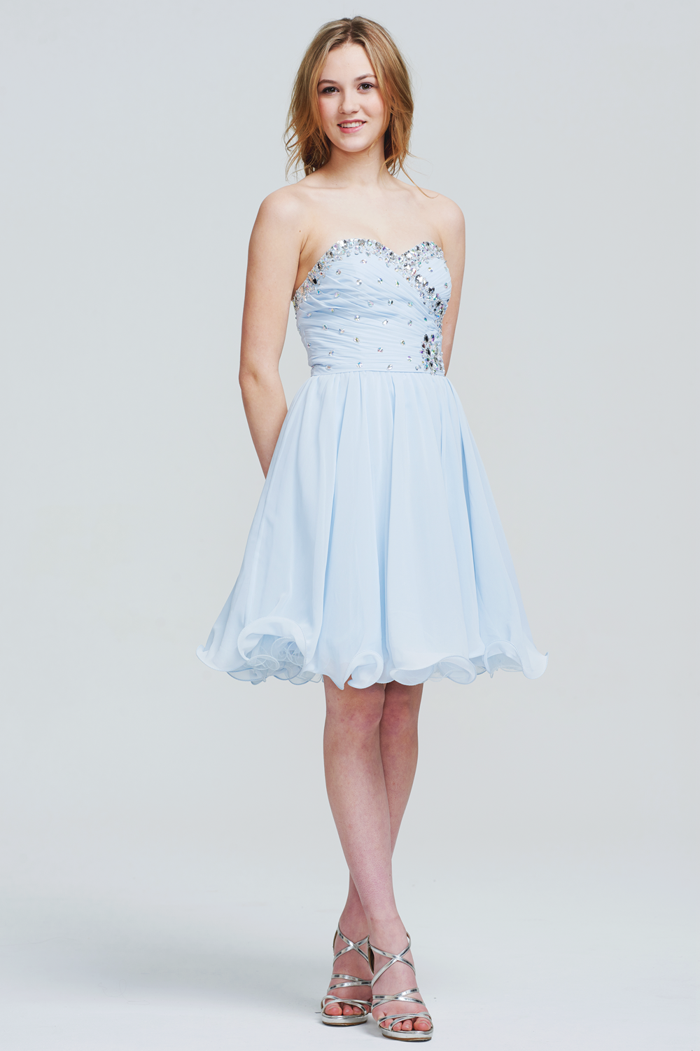 Strapless Sweetheart Sequin Bodice Chiffon Short Homecoming Dress