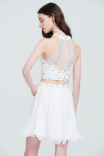 White Halter Neck Crop Top & Skirt Two-Piece Short Formal Homecoming Dress