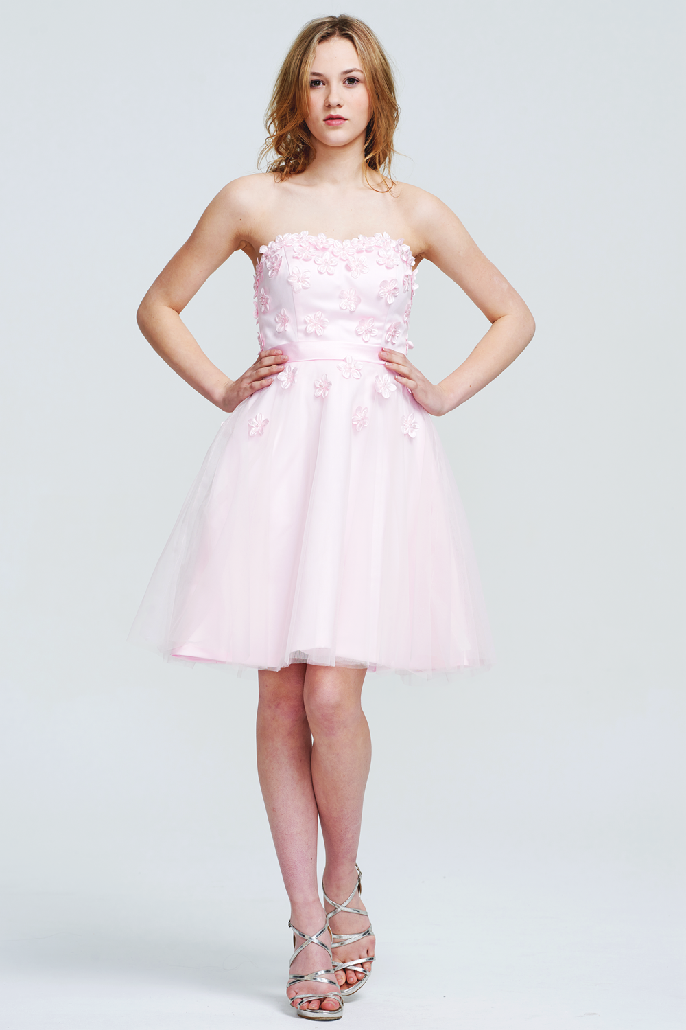 Lace-Up 3D Floral Tulle A-Line Short Homecoming Dress