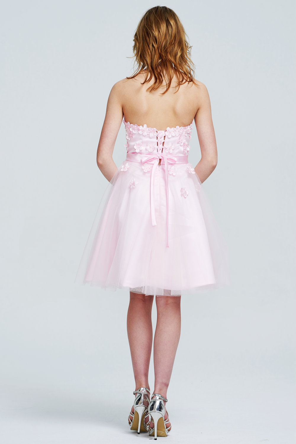 Lace-Up 3D Floral Tulle A-Line Short Homecoming Dress