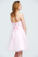 Blush Pink Strapless 3D Floral Tulle Short Homecoming Dress
