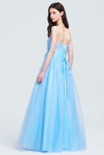 Sky Blue Strapless Sweetheart Sequin Bodice Tulle Prom Dress with Bow