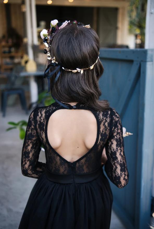 Lace Long Sleeve Black Tulle Flower Girl Dresses