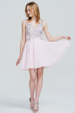 V-Neckline Iridescent Sequin Bodice Chiffon Short Homecoming Dress