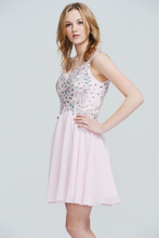 V-Neckline Iridescent Sequin Bodice Chiffon Short Homecoming Dress