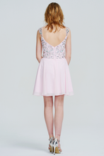 V-Neckline Iridescent Sequin Bodice Chiffon Short Homecoming Dress