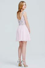 V-Neckline Iridescent Sequin Bodice Chiffon Short Homecoming Dress