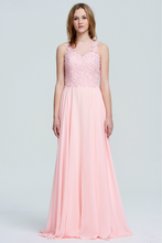 Sheer Neckline Lace Applique Sleeveless Chiffon Formal Prom Dress