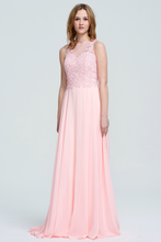 Sheer Neckline Lace Applique Sleeveless Chiffon Formal Prom Dress