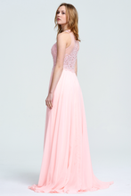 Sheer Neckline Lace Applique Sleeveless Chiffon Formal Prom Dress