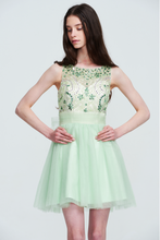 Mint Green Sleeveless Beaded Floral Bodice Tulle Short Homecoming Dress