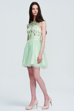 Mint Green Sleeveless Beaded Floral Bodice Tulle Short Homecoming Dress