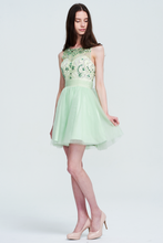 Mint Green Sleeveless Beaded Floral Bodice Tulle Short Homecoming Dress
