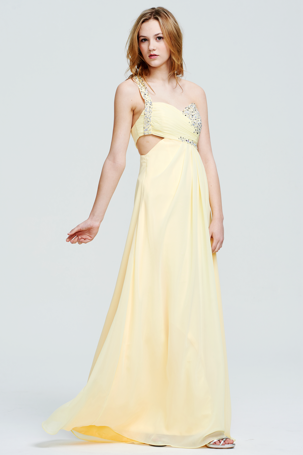 One-Shoulder Chiffon A-Line Prom Dress with Waist Cutout and Slit