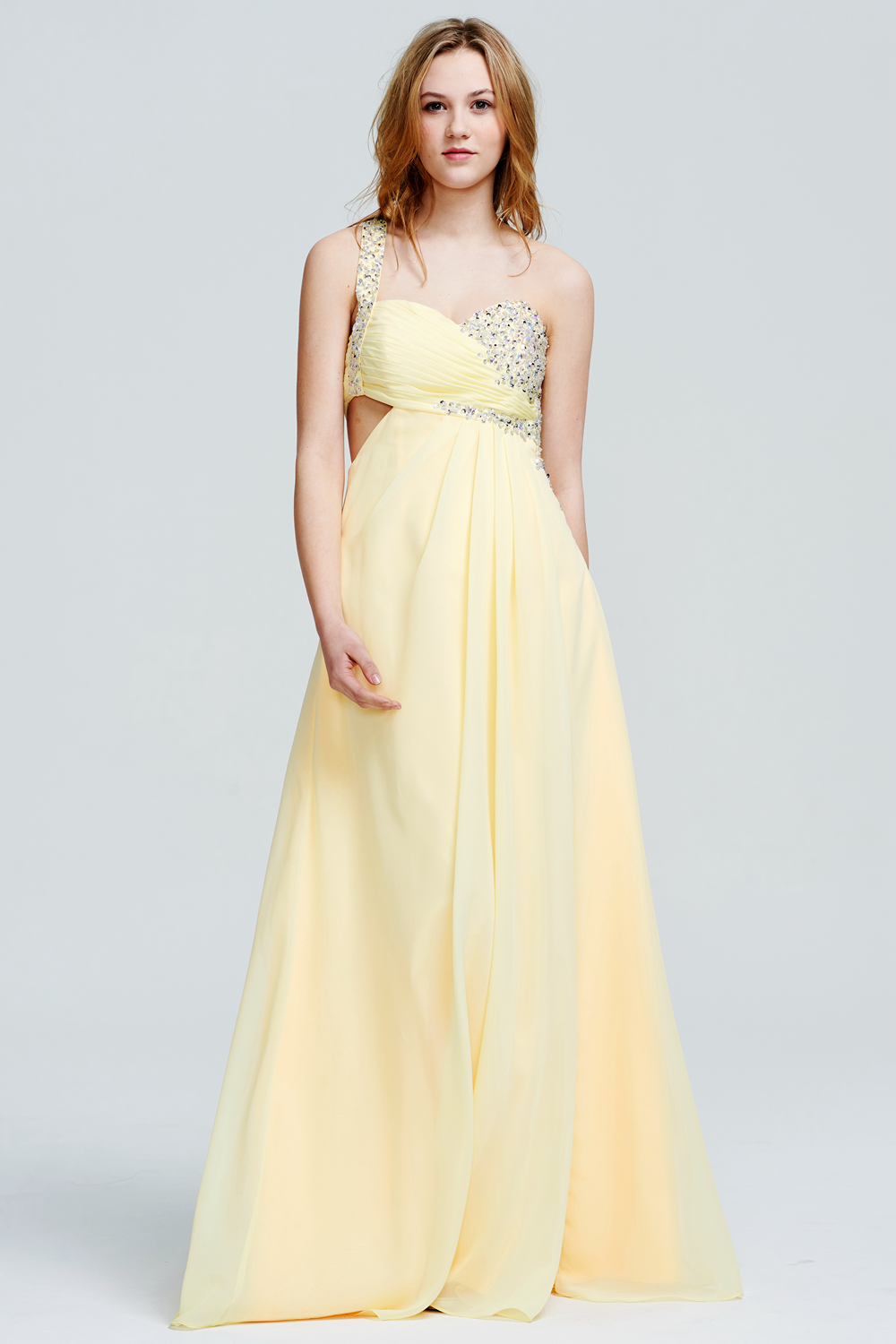 One-Shoulder Chiffon A-Line Prom Dress with Waist Cutout and Slit
