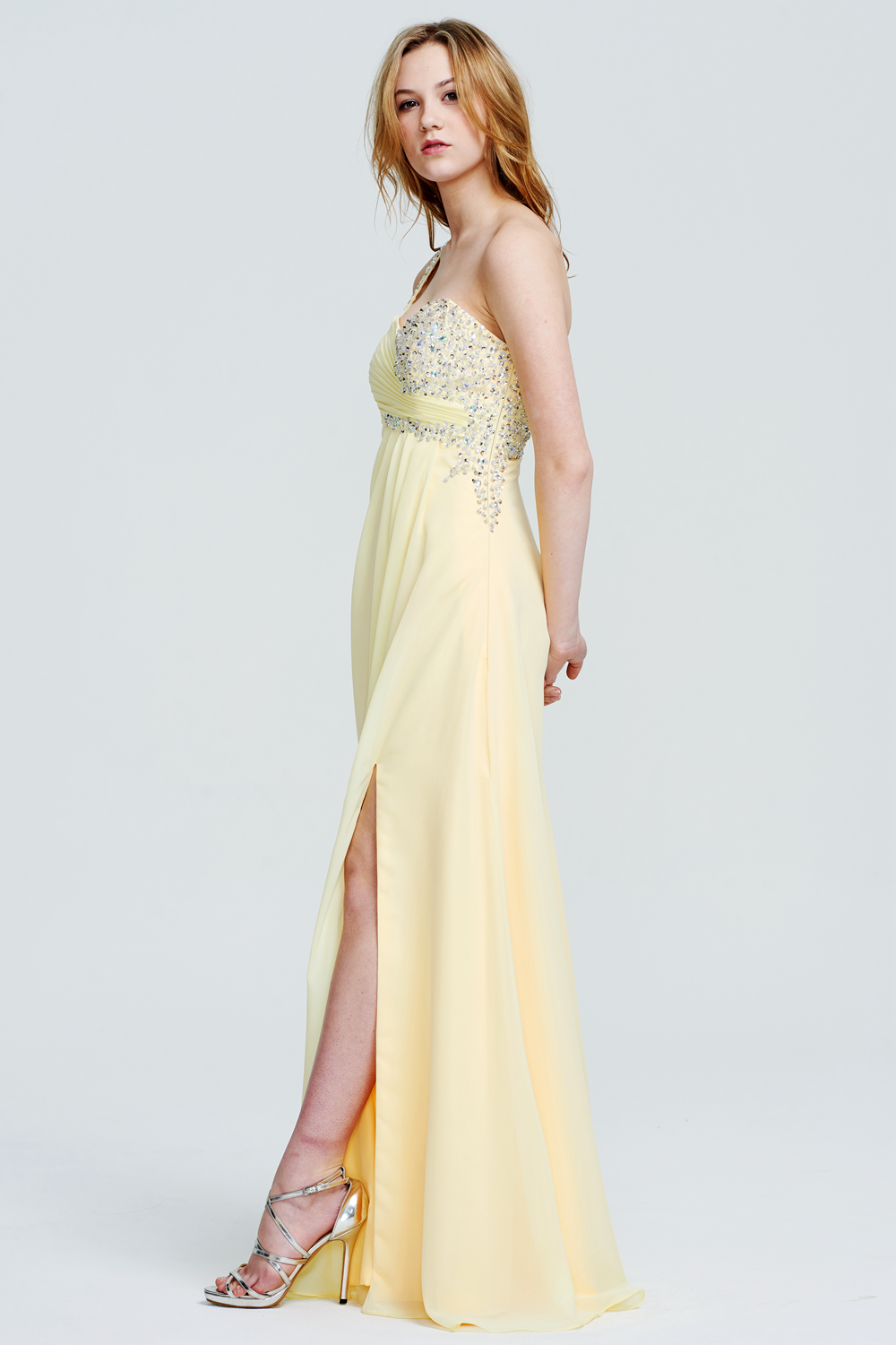 One-Shoulder Chiffon A-Line Prom Dress with Waist Cutout and Slit